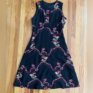 Tocca vintage 90s dress floral embroidered black lined silk wool zip Sz 8